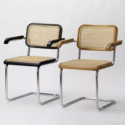 Restaurant Cafe Furniture Natural Rattan Armchair Nordic Dining Chair 83cm Height