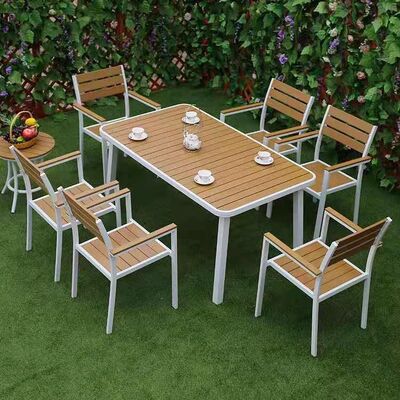 Patio Aluminum Outdoor Table Chairs All Weather Wpc Board Garden Furnitures 160x80x75cm