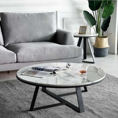 100x100cm Luxury Center Tables Metal Base Marble Top Low Tea Round