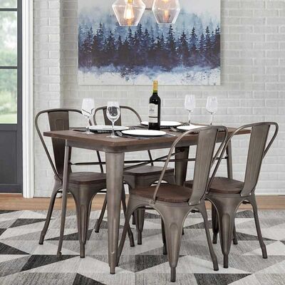 Durable Steel Restaurant Dining Table Set With 4 Chairs Powder Coating