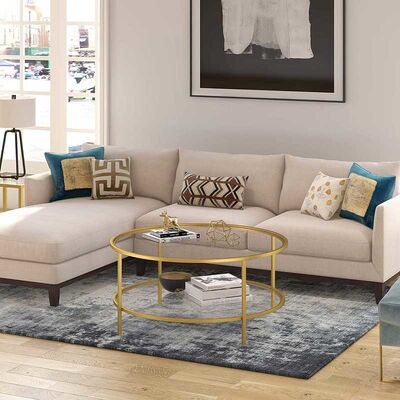 Durable Round Glass Coffee Table Living Room Furniture 17" H X 36" L X 36" W