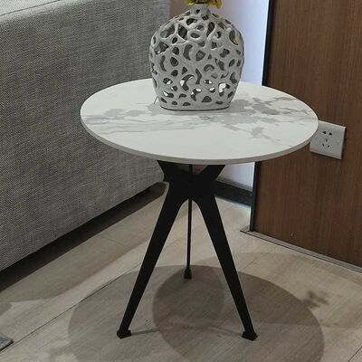 Round Shape Marble Top Side Table Metal Frame For Hotel Living Room