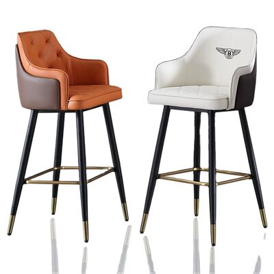 Goede prijs Metal Arm Orange Synthetic Leather Stool Cheap Commercial Modern Tall Bar Chair online