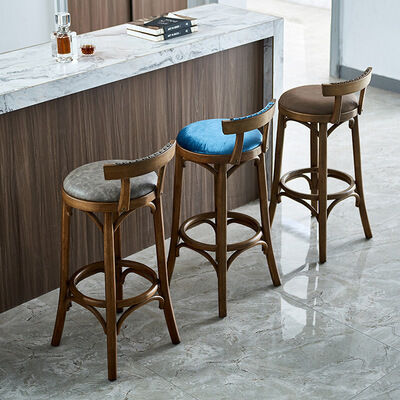 Goede prijs Barstoel Nordic Rustiek Classic High Kitchen Counter Stool Moderne Houten Stoel Ledere PU Barstoel online