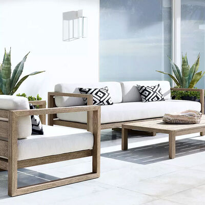 Goede prijs Luxe buitenmeubelen van teakhout patio bank modern resort outdoor lounge sofa set online