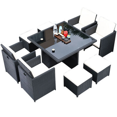 Goede prijs 8 zitplaatsen Outdoor Rattan stoelen Hof Tuin Ruimtebesparing Tempered Glass Koffietafel Set online