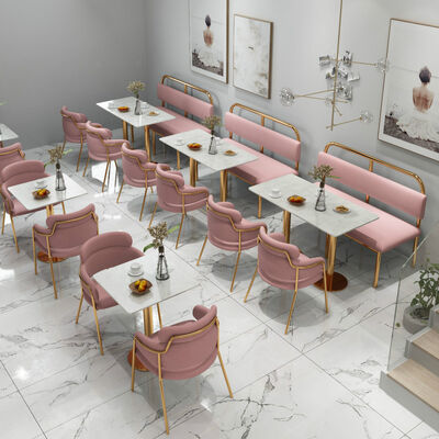 Goede prijs Nordic Cafe Shop Casual Negotiation Area Tafel en stoelen Lichte luxe roze fluweel stoel online