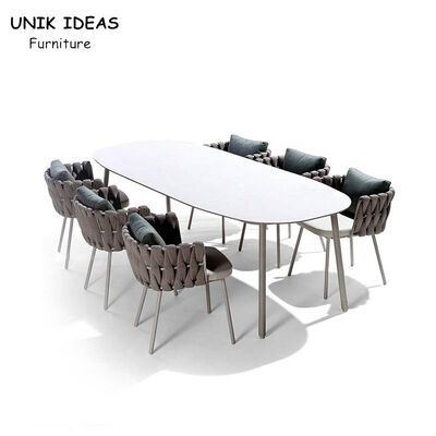 Goede prijs Rotan maken de Openlucht Rieten het Dineren Stoelen met Wapens Geweven Terraskabel waterdicht 200cm online