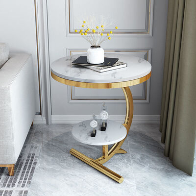 Goede prijs OEM de Lijsten Dubbele Laag Gouden Wit Sofa Side Table van het Luxe Marmeren Centrum online