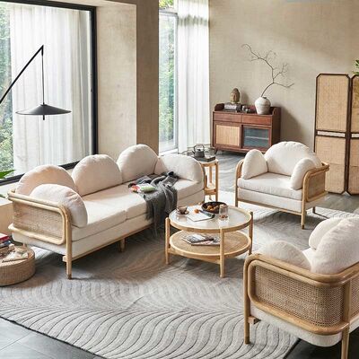 Goede prijs Houten Rotanwoonkamer Eenvoudig Sofa Country Style Sponge Upholstery Teddy Fabric online